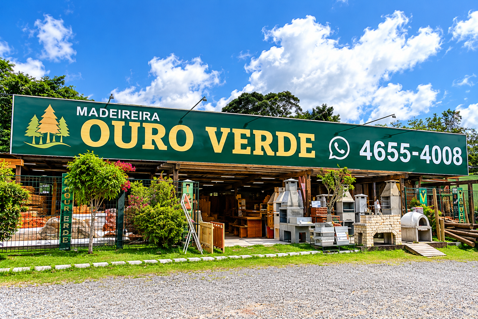 Fachada da Ouro Verde Madeireira em Arujá, São Paulo